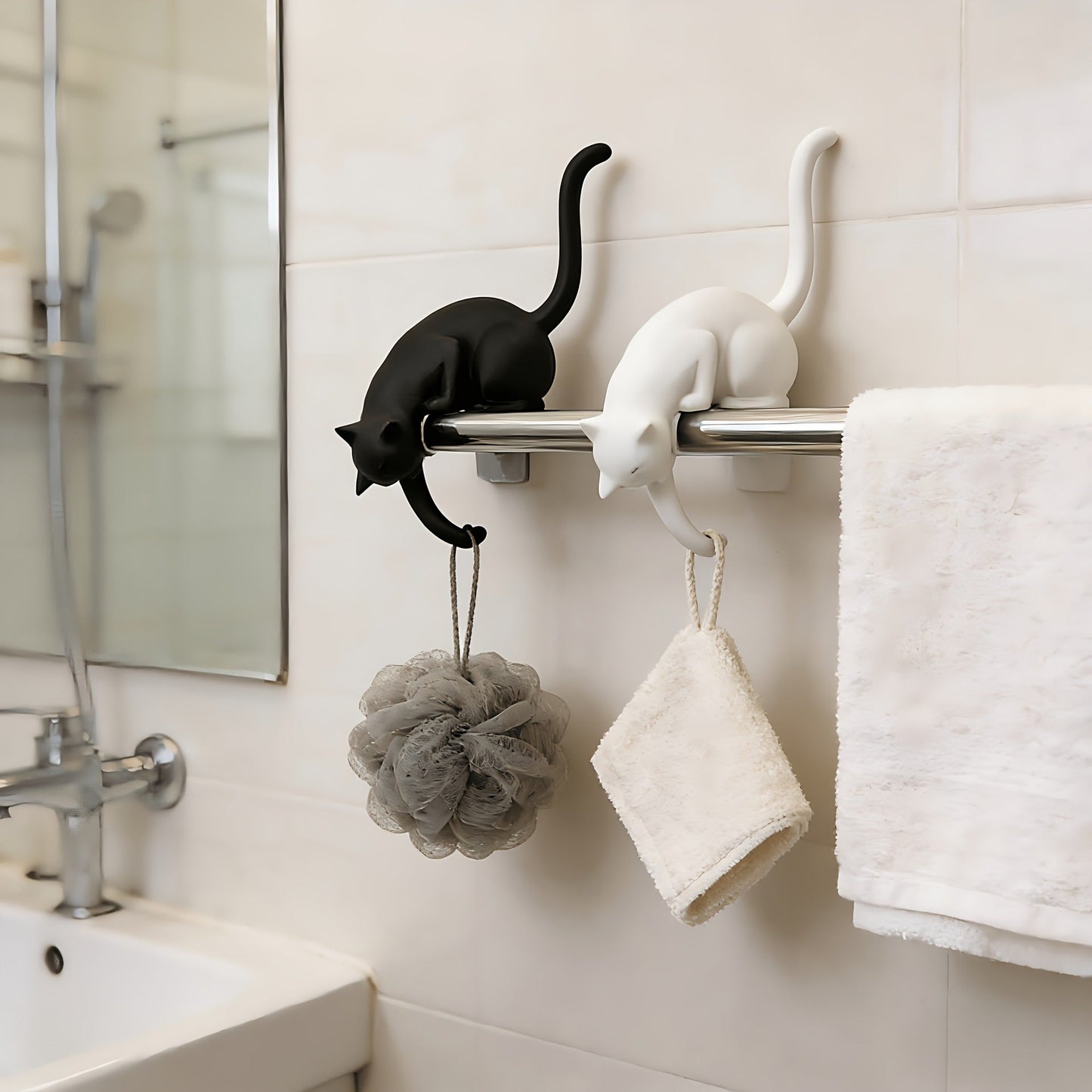 🐈‍Søt kattfigur til bokhyllen med LED-lykt – Søt dekor til bokhyllen og praktisk nøkkelkrok