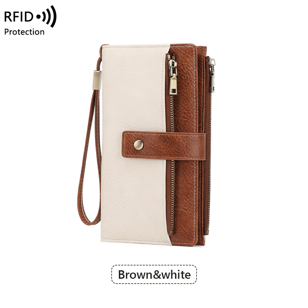 🔥Siste dag med 49 % rabatt – Lang lommebok for damer, stilig clutch, elegant ensfarget lommebok i skinn med RFID-beskyttelse