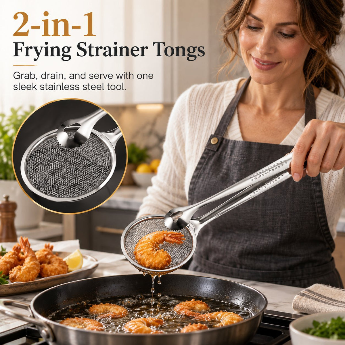 2-i-1-filterklemme til fritering, kjøkkensil med tang til fritert mat 🍳