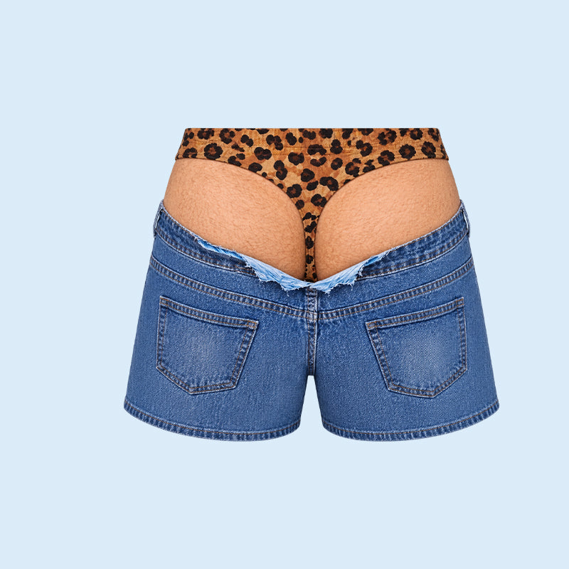 Morsomme badebukser i leopardmønster som ser ut som denim | Originale badebukser med illusjonseffekt