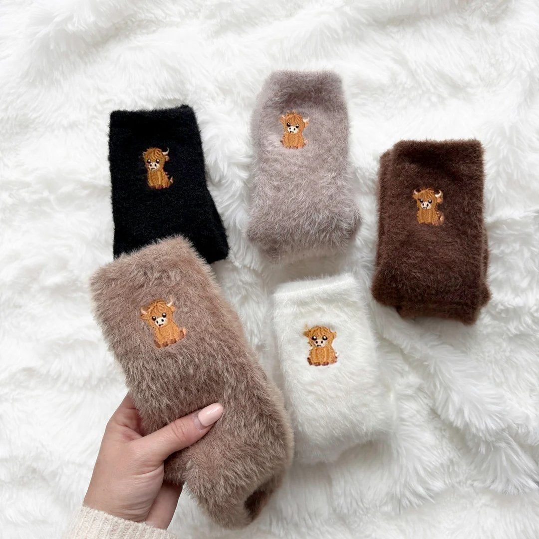 🧦Ultravarme for kalde dager🐮Fuzzy highland cow sokker