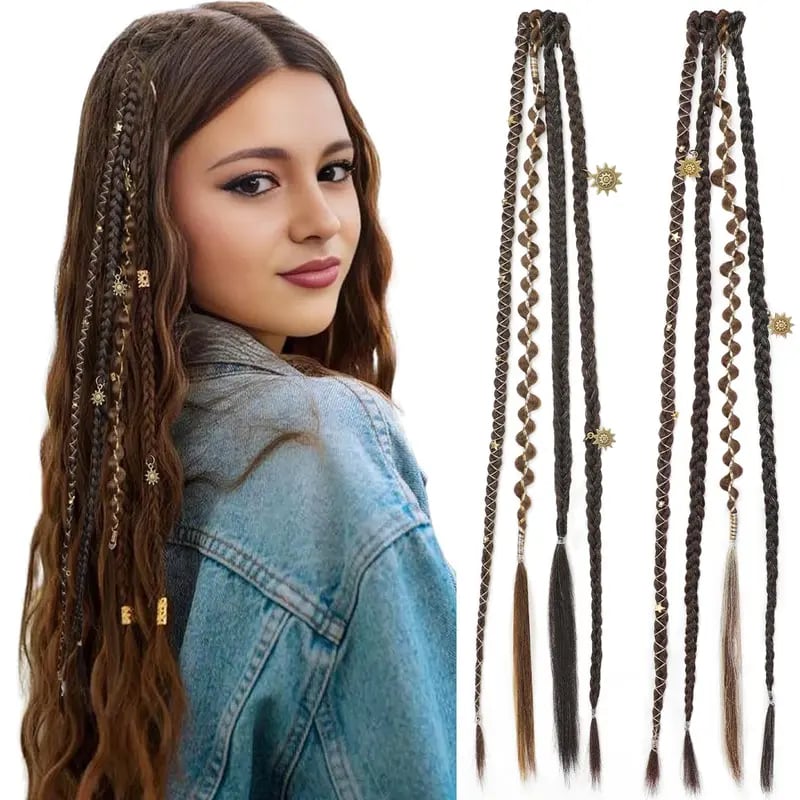 🌿🎨 Boho-flettede clip-in-fletter med perler – Enkel forvandling av frisyren til festivaler og hverdagsbruk (✨2 stk.)