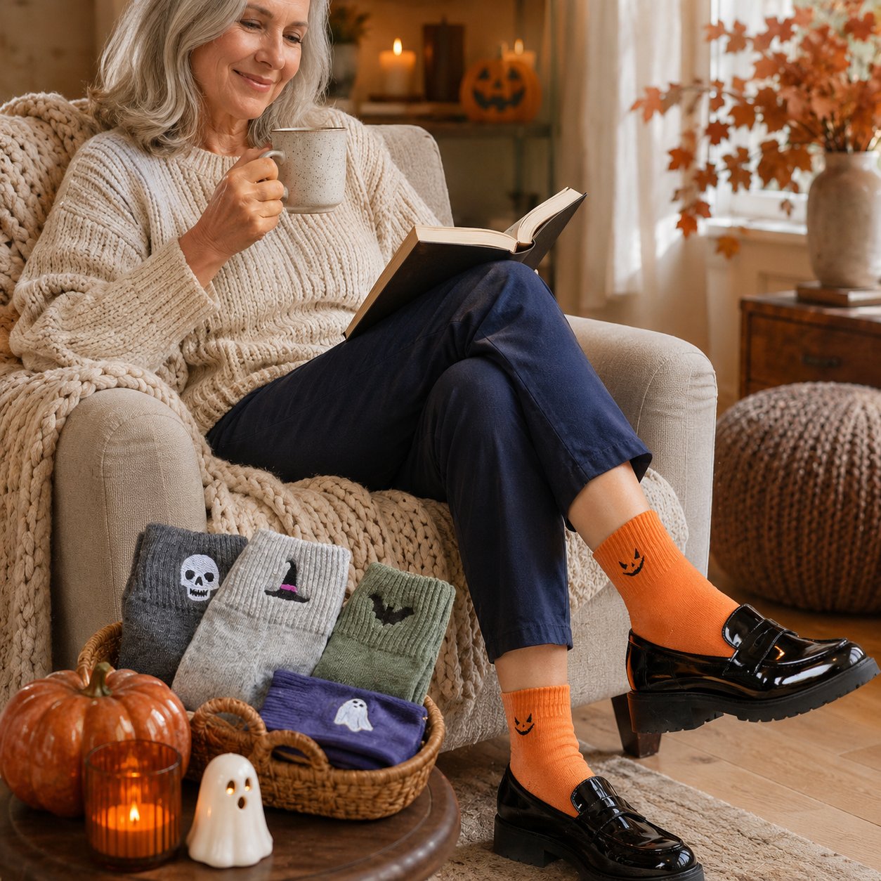 🎃 Populære broderte Halloween-sokker – søte, skumle strikkesokker | 100 % bomull✨