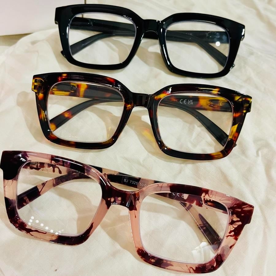 🔥Spesialtilbud – ✨👓Lesebriller i skilpaddeskjell – Oversized, firkantede briller med blått lysfilter