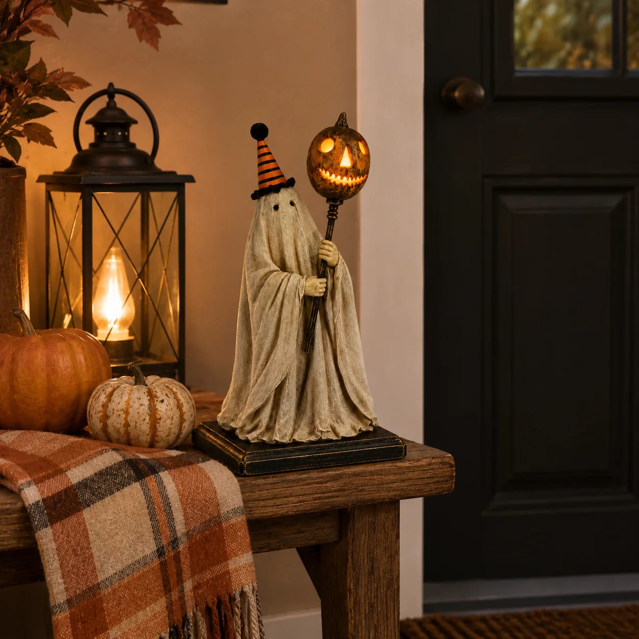 Summerween-salg: 50 % rabatt – Opplyst vintage spøkelsesfigur med glødende gresskarstav