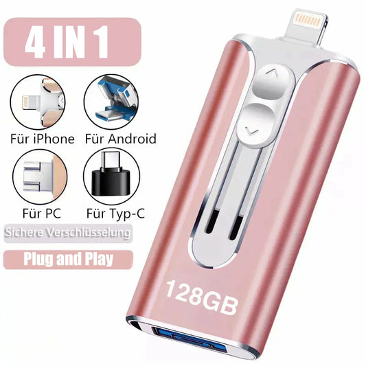 🔥Hot salg - 49% rabatt🔥16 ~ 256 GB Micro USB + 8 Pin + USB 3.0 4 i 1 mobiltelefon datamaskin U-Disk