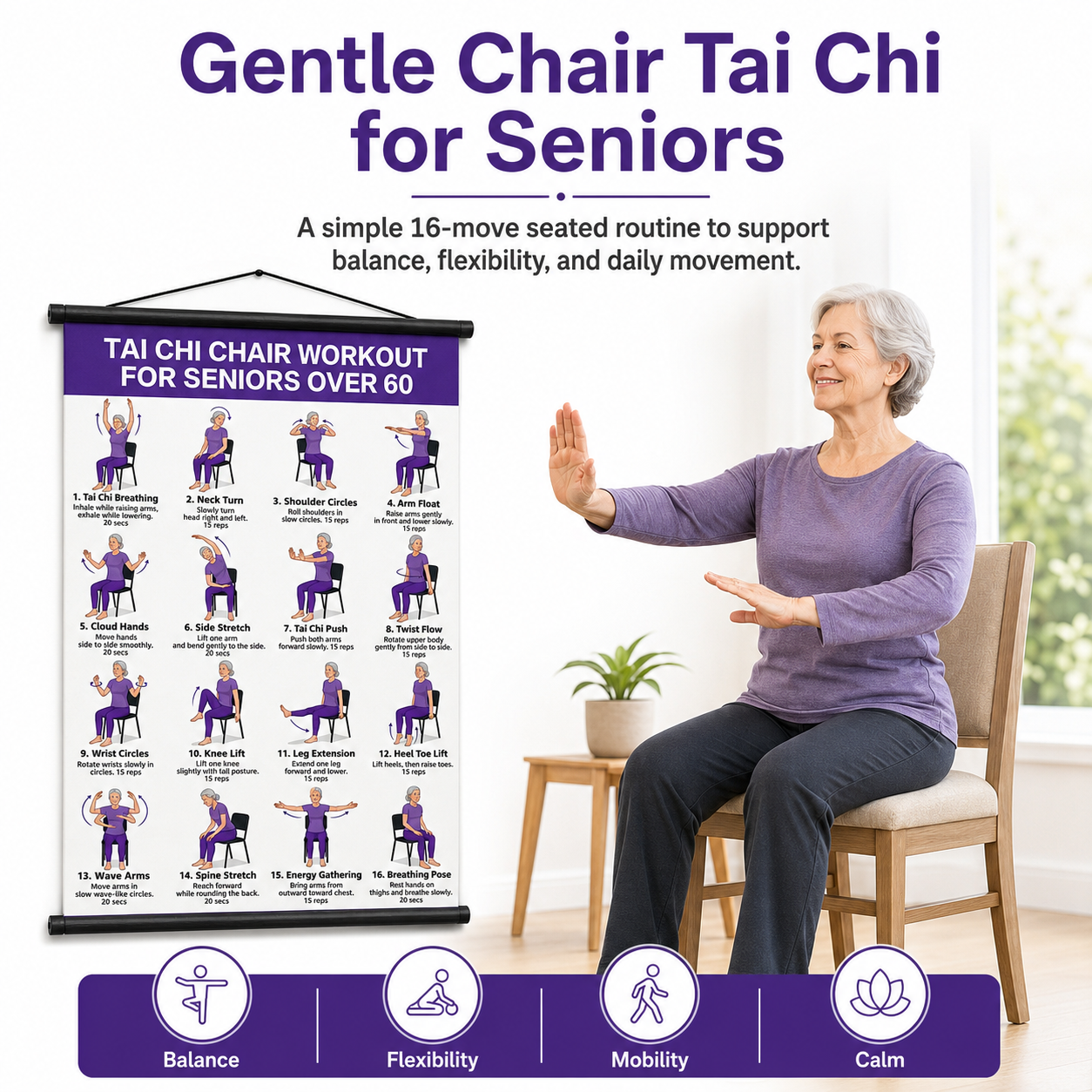 🔥🧘‍♀️Tai Chi-treningsskjema for eldre (40*60 cm)