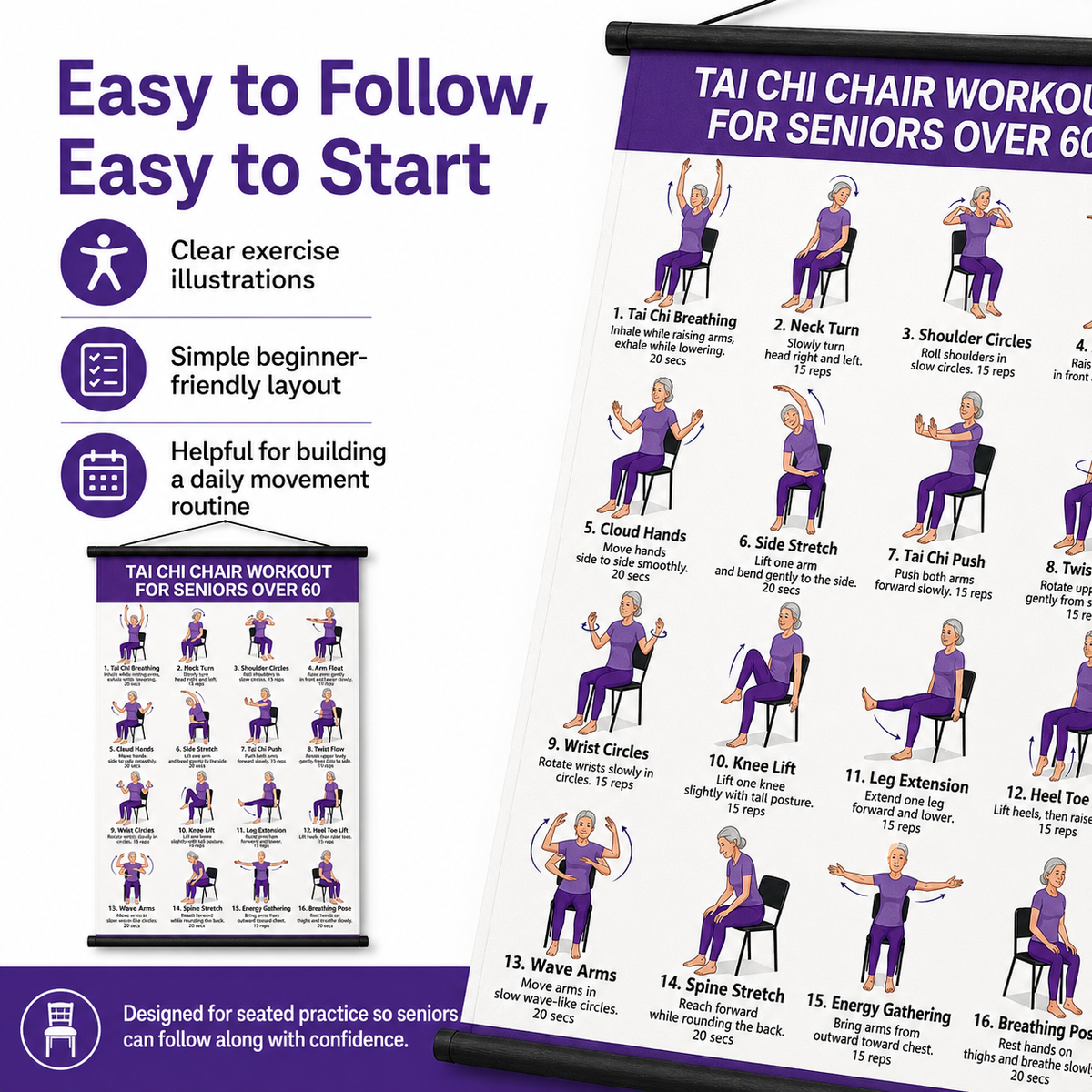 🔥🧘‍♀️Tai Chi-treningsskjema for eldre (40*60 cm)