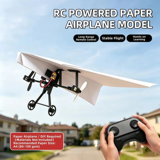 Hotfree Power-Up RC-papirfly-sett med gyrostabilisator – elektrisk fjernstyrt fly til selvbygging med to propeller, lett og sammenleggbart STEM-leketøy