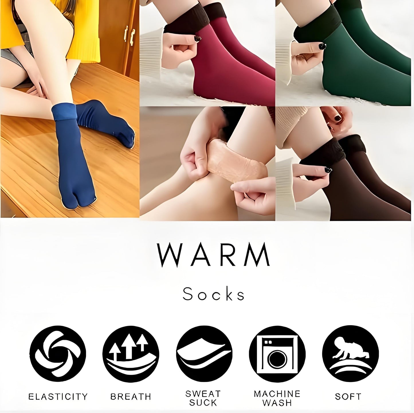 🧦✨ 5-pakk fleecefôrede vintersokker – selvoppvarmende, ekstra tykke og pustende for menn og kvinner! ✨🔥