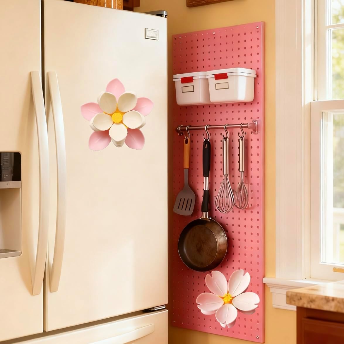 🖌Magnetiske chipklemmer i form av kirsebærblomster og lotusblomster, dekorative kjøleskapsmagneter