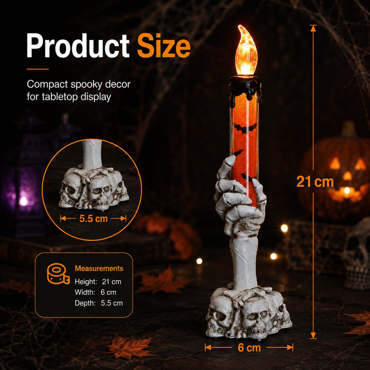 🎃 Siste dag med 50 % rabatt – LED-lysett med glitter i form av et skjelett og hodeskalle til Halloween