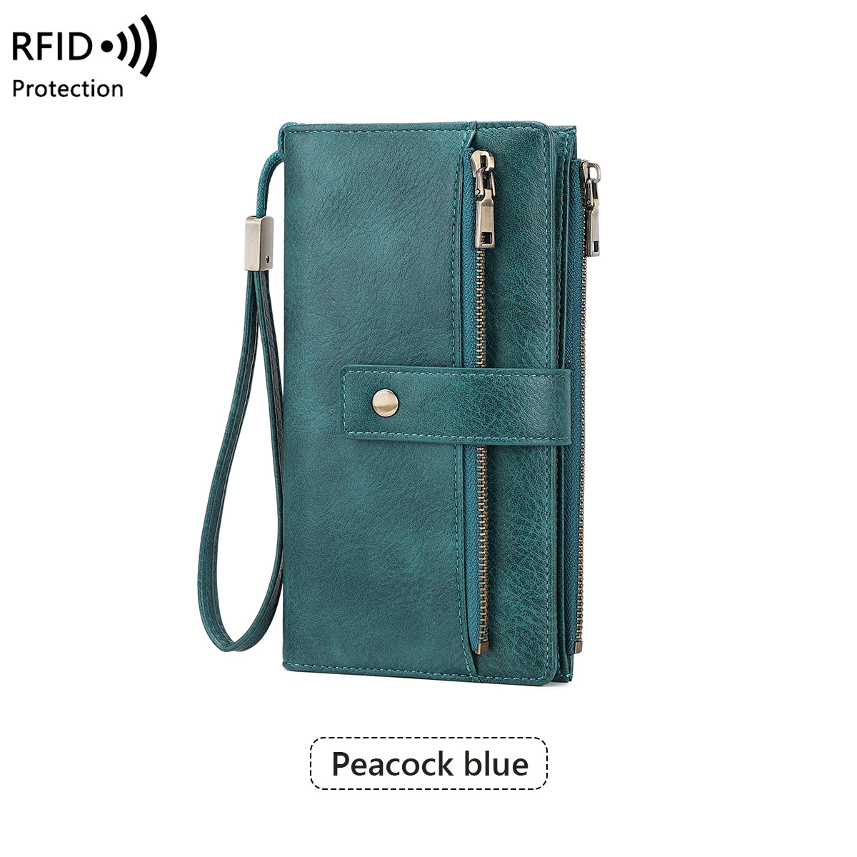 🔥Siste dag med 49 % rabatt – Lang lommebok for damer, stilig clutch, elegant ensfarget lommebok i skinn med RFID-beskyttelse