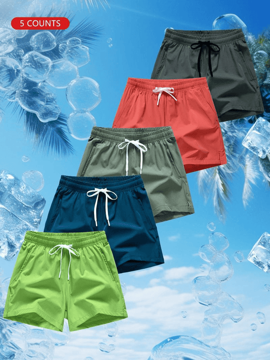 Shorts med bokstavtrykk og snøring i livet for menn -- hurtigtørkende shorts