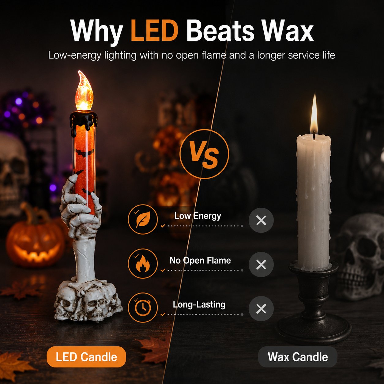 🎃 Siste dag med 50 % rabatt – LED-lysett med glitter i form av et skjelett og hodeskalle til Halloween