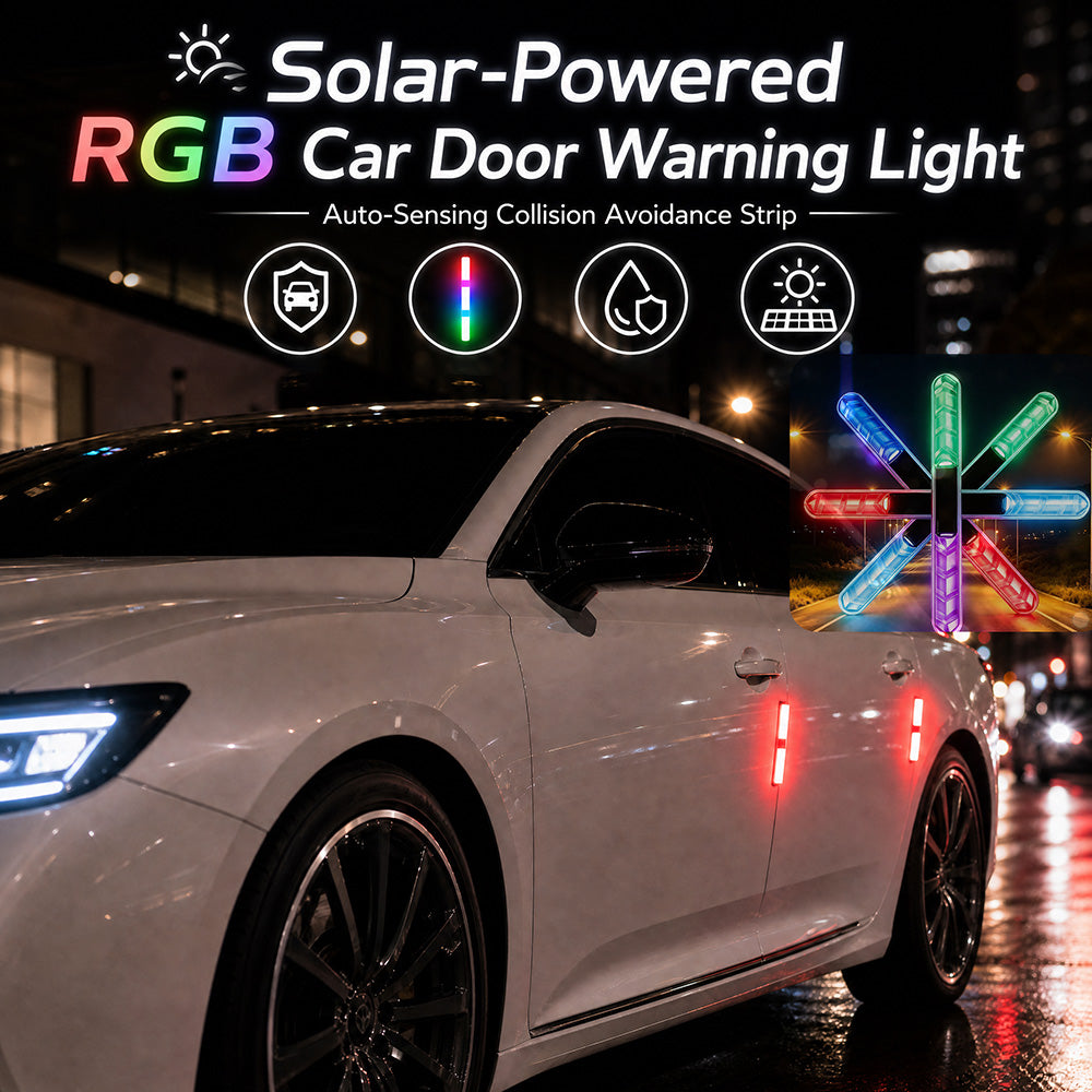 🚗Solcelledrevet RGB-varsellampe for bildører – automatisk støtfangerlist