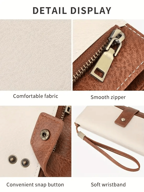🔥Siste dag med 49 % rabatt – Lang lommebok for damer, stilig clutch, elegant ensfarget lommebok i skinn med RFID-beskyttelse