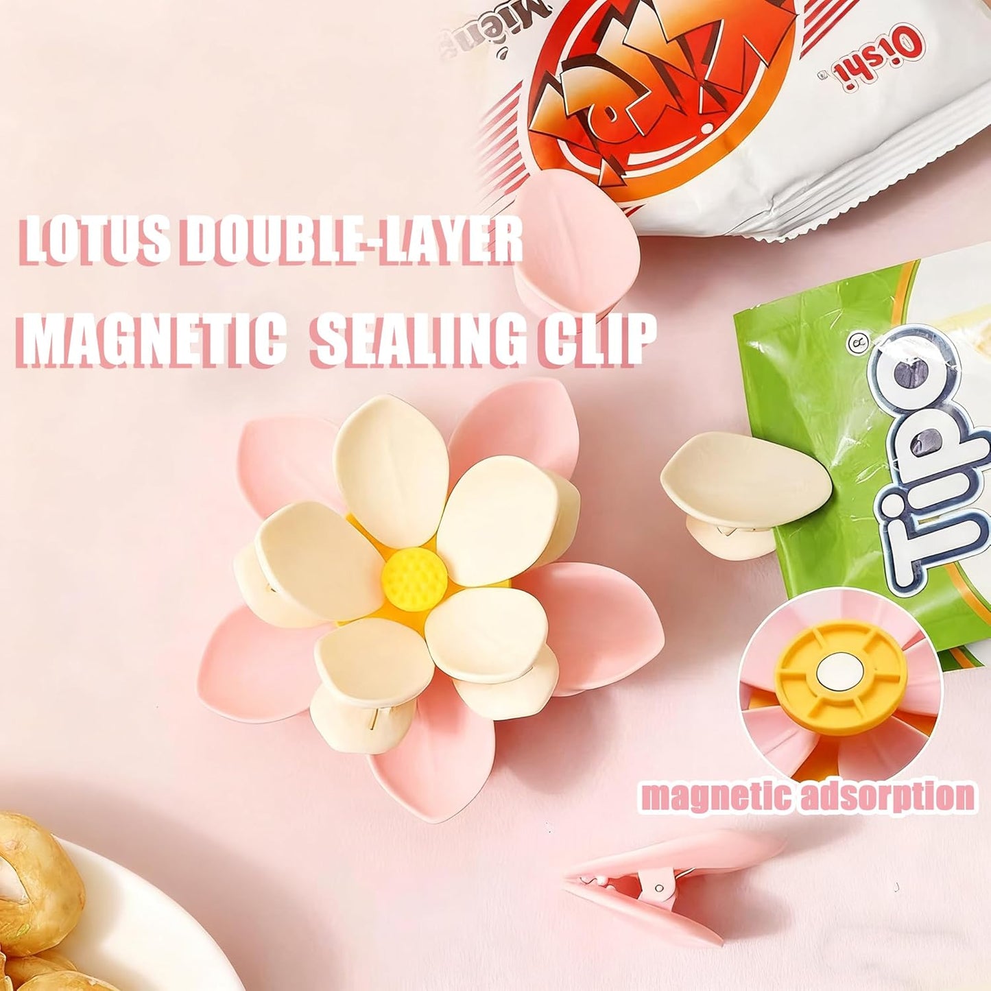 🖌Magnetiske chipklemmer i form av kirsebærblomster og lotusblomster, dekorative kjøleskapsmagneter