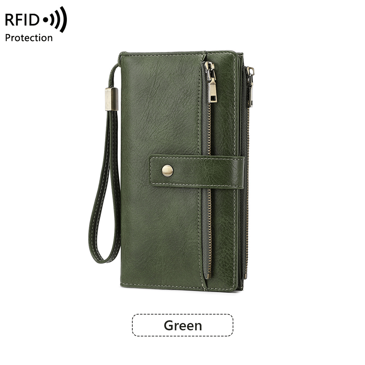🔥Siste dag med 49 % rabatt – Lang lommebok for damer, stilig clutch, elegant ensfarget lommebok i skinn med RFID-beskyttelse
