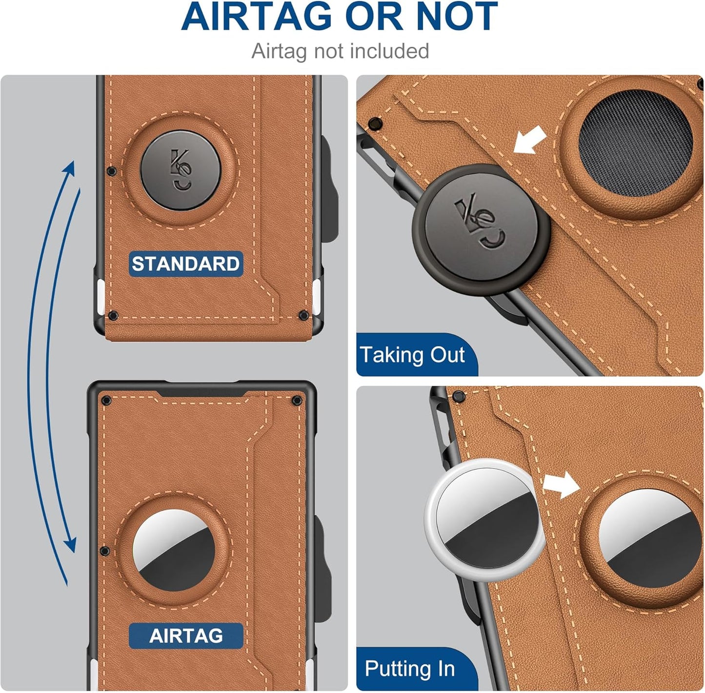 ✨AirTag-lommebok for menn – med pop-up-aluminiumsveske, pengeklips, slanke skinnlommer, kredittkortlommer, RFID-beskyttelse, minimalistisk lommebok med to rom