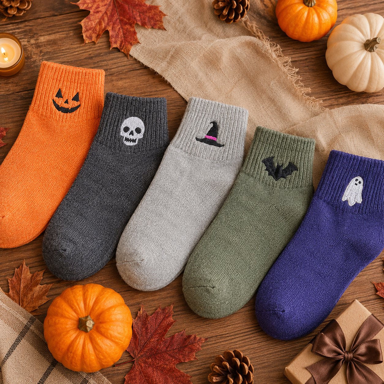 🎃 Populære broderte Halloween-sokker – søte, skumle strikkesokker | 100 % bomull✨