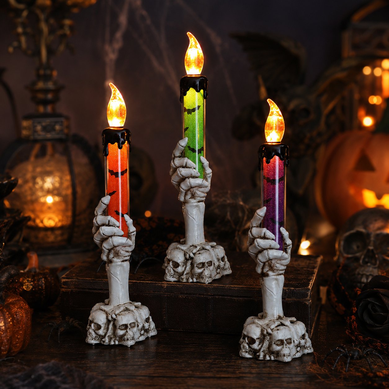 🎃 Siste dag med 50 % rabatt – LED-lysett med glitter i form av et skjelett og hodeskalle til Halloween