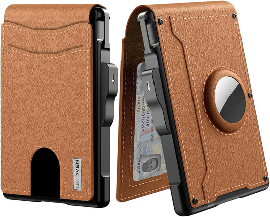 ✨AirTag-lommebok for menn – med pop-up-aluminiumsveske, pengeklips, slanke skinnlommer, kredittkortlommer, RFID-beskyttelse, minimalistisk lommebok med to rom