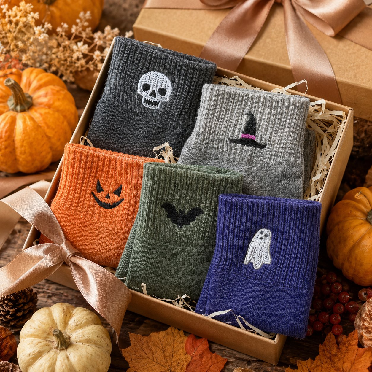 🎃 Populære broderte Halloween-sokker – søte, skumle strikkesokker | 100 % bomull✨