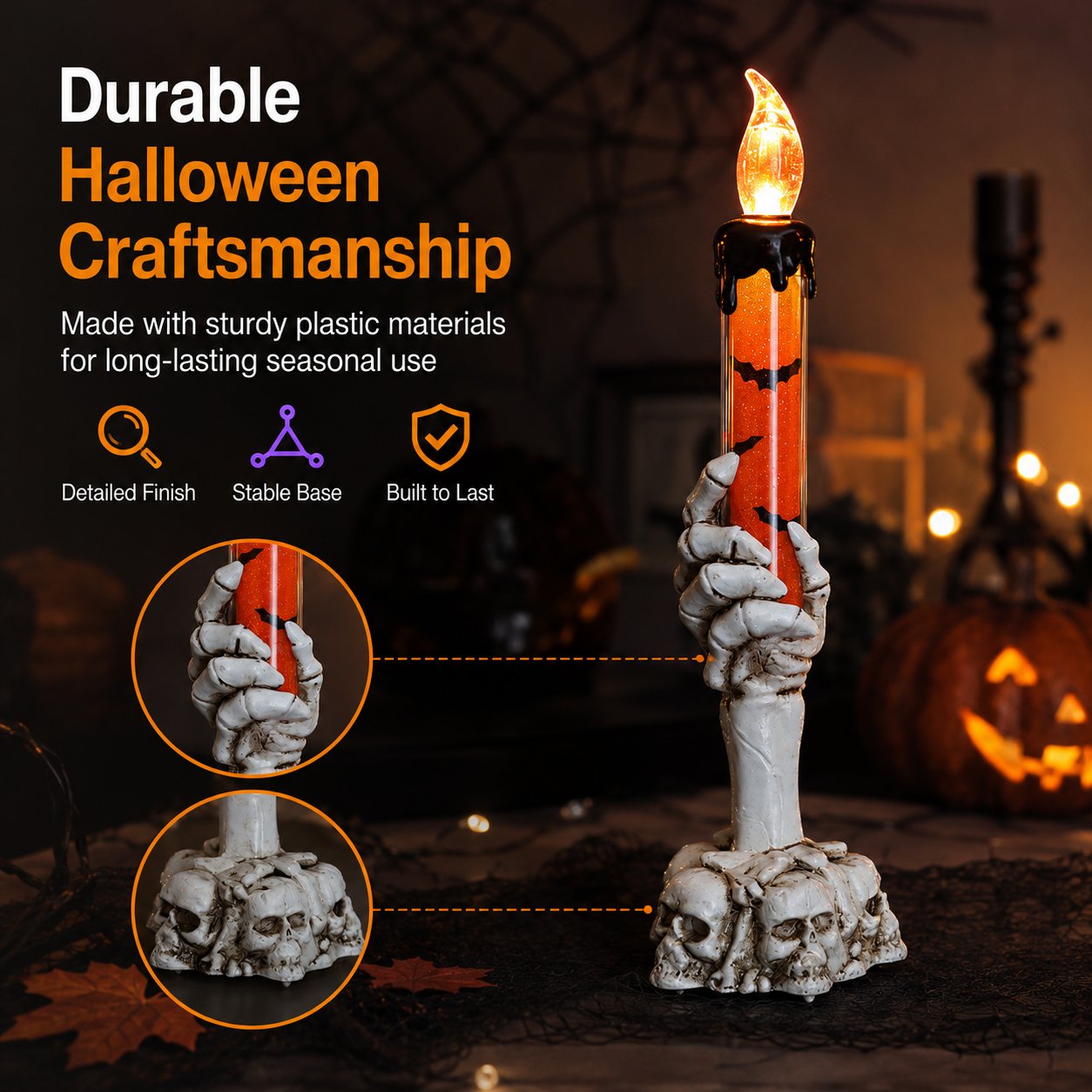 🎃 Siste dag med 50 % rabatt – LED-lysett med glitter i form av et skjelett og hodeskalle til Halloween