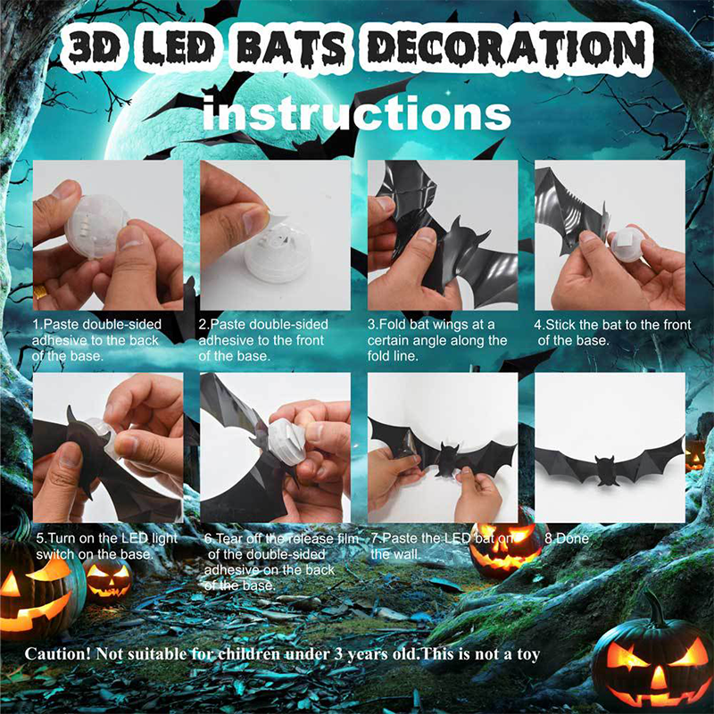 🦇Halloween-dekorasjon: 3D LED-vegglampe formet som en flaggermus