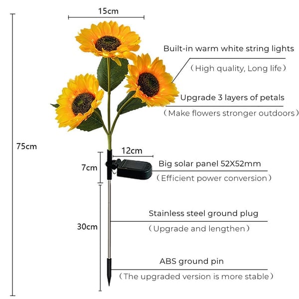 🌻☀️ Vanntette solcellelamper – Realistiske kronblader, IP65-klassifisert og værbestandig, lyser automatisk i 8–12 timer ☀️🌻