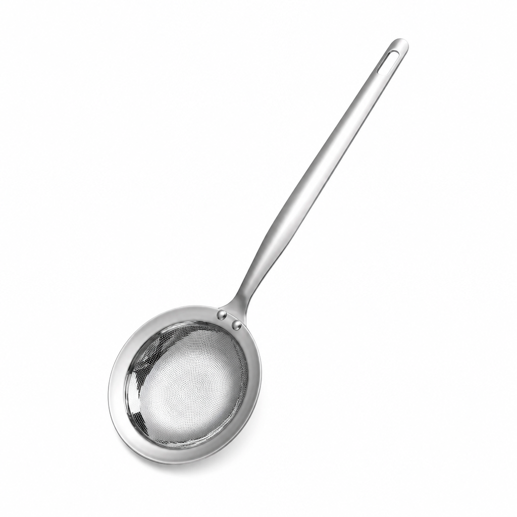 🥣Skimmer med finmasket nett – fjerner fett, skum og rester i én jevn bevegelse